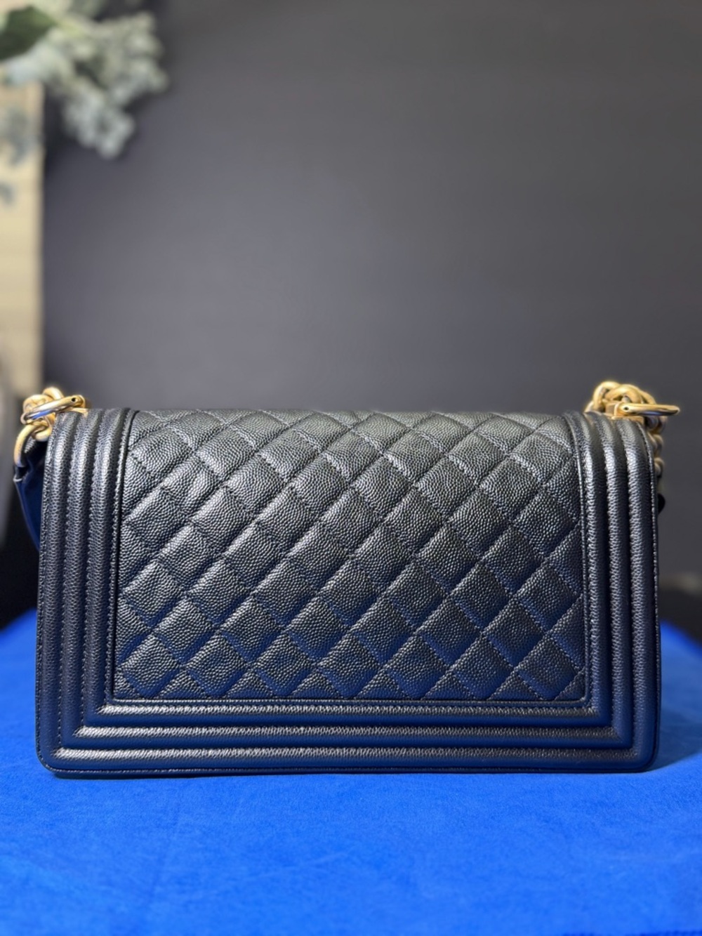 Authentic Chanel Boy Quilted Bag, Black Caviar Leather with Gold Hardware - Picture 5 of 16